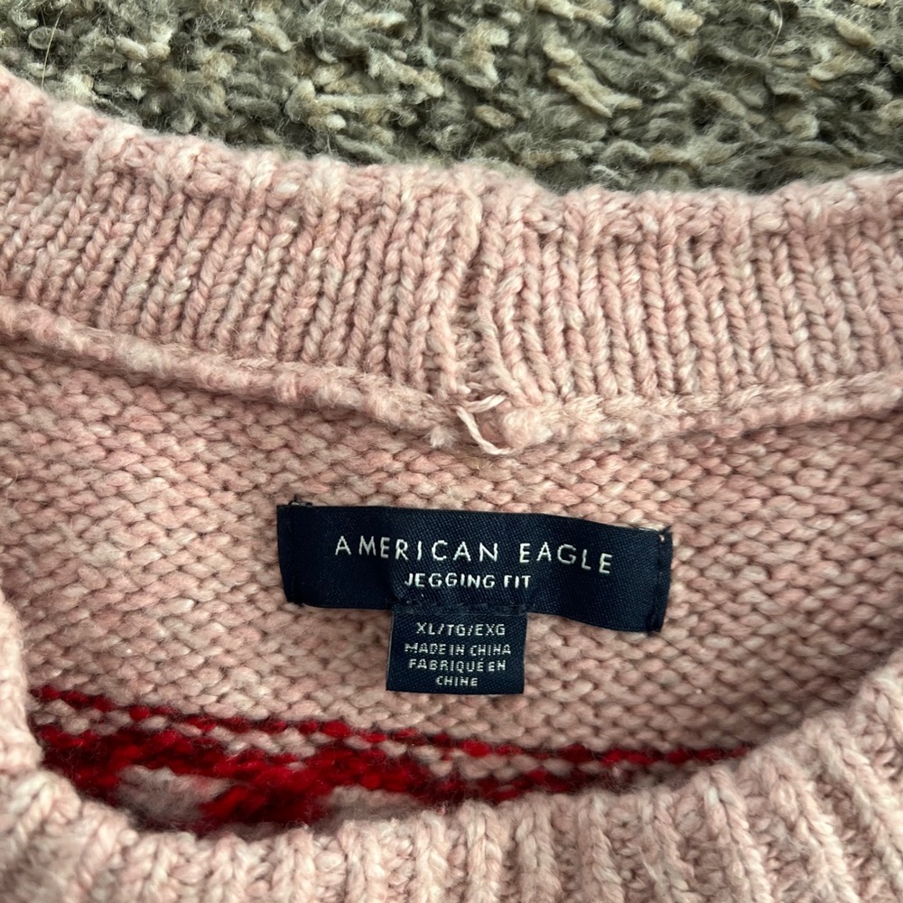 American Eagle Outfitters Pink Crewneck Sweater with Red Fair Isle Pattern XL - Picture 4 of 4